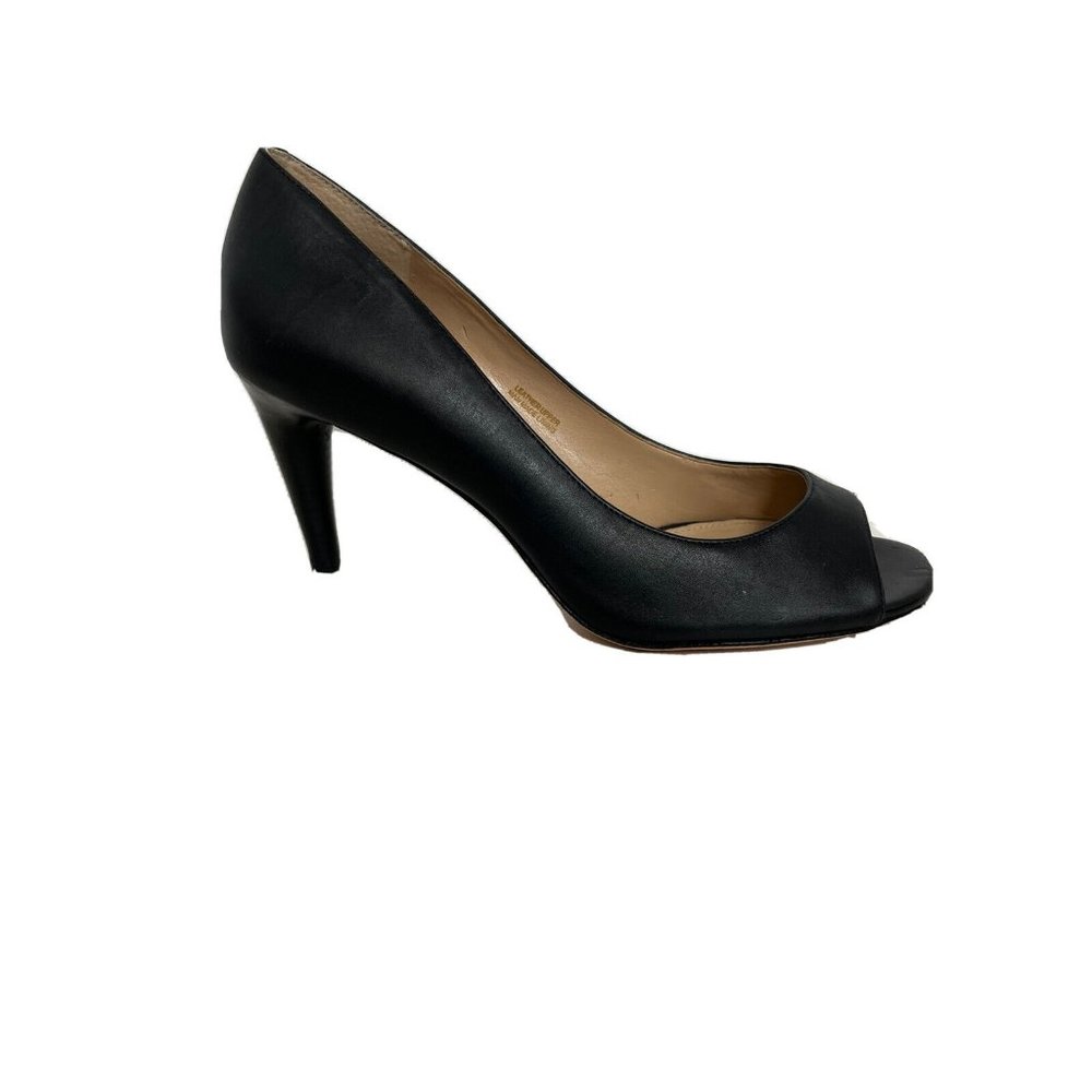 Via Spiga Shoes Womens 7.5 M Dress Black Leather Peep Toe Stiletto Heels Italy